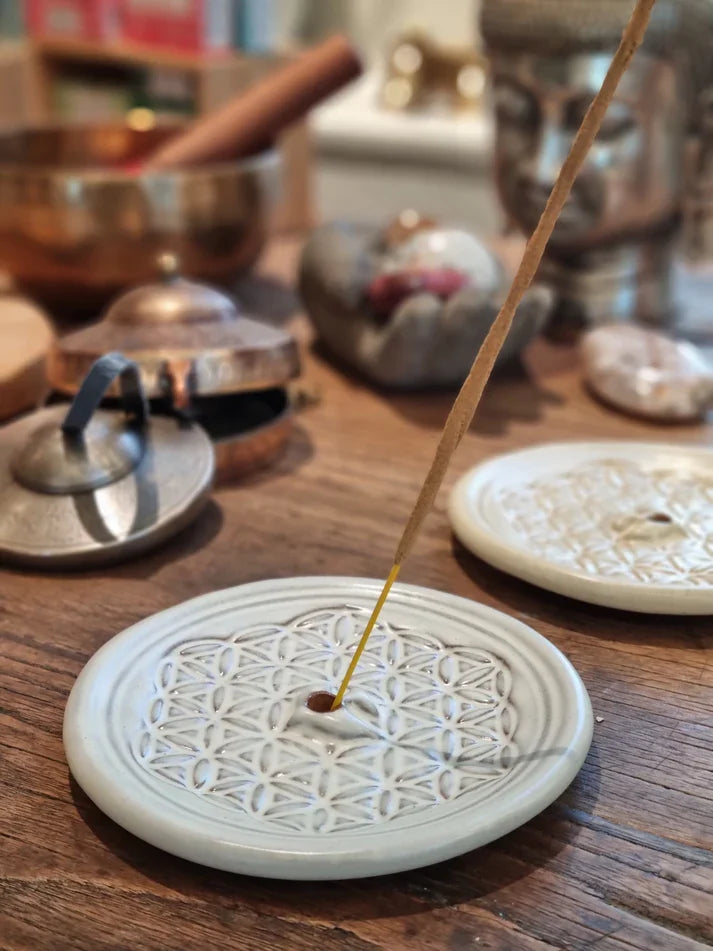 Røgelsesholder Flower of life Keramik - Natur