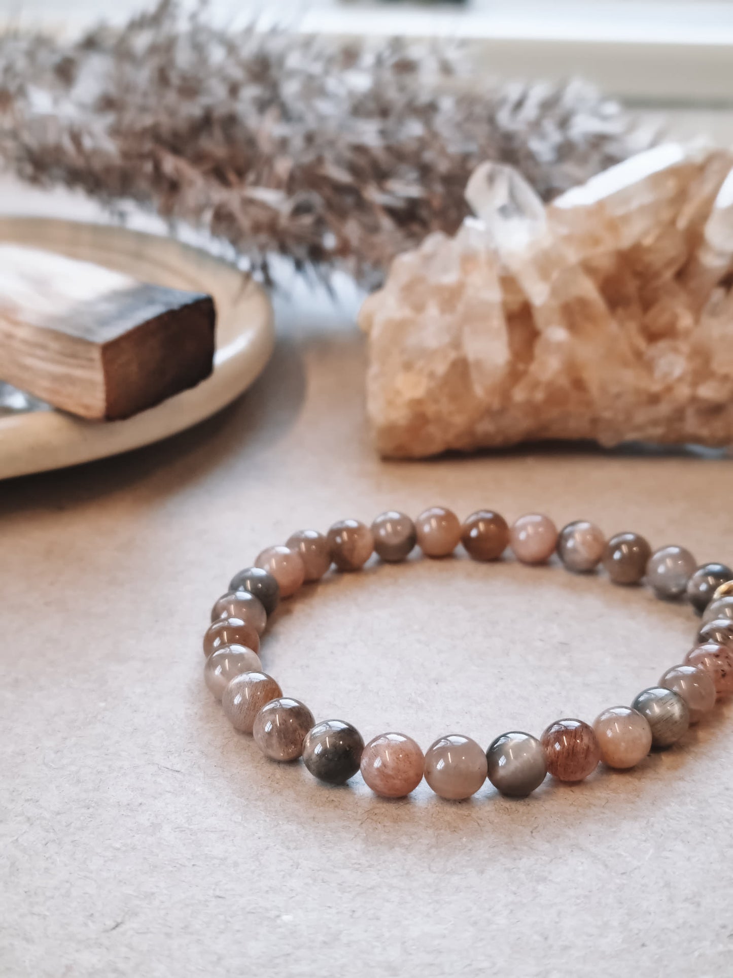 Mantra ENERGY armbånd - Manifestation - Sort månesten -